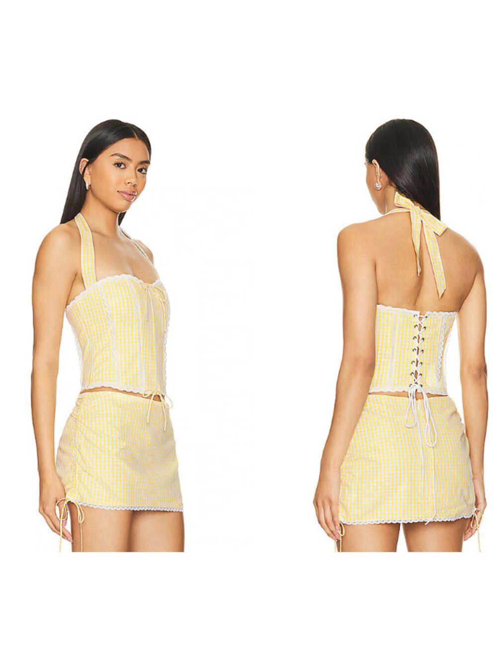 NWT GUIZIO Gingham Lace Corset Limoncello Halter Top M Cottagecore Coquette $188